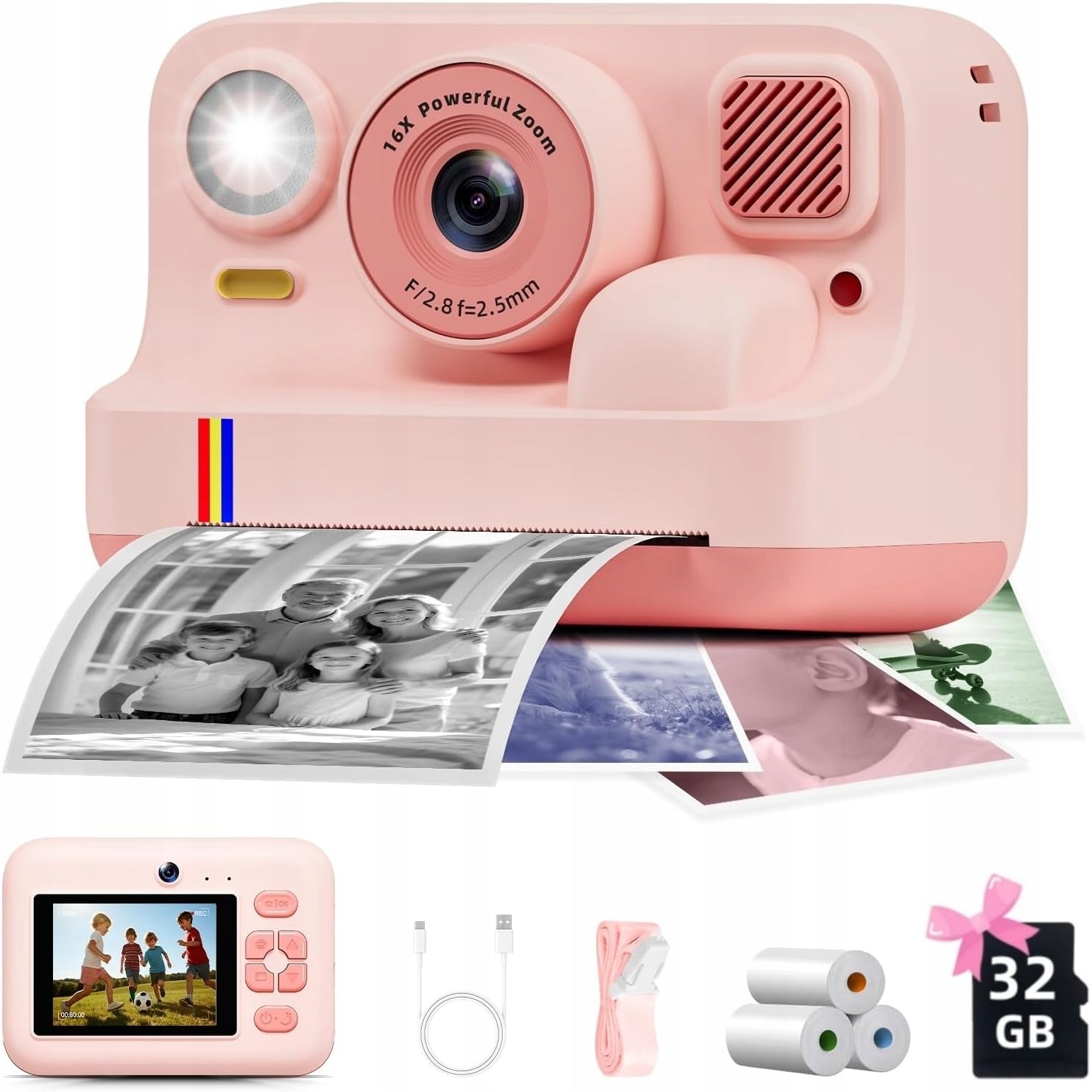 INSTANT CAMERA FOR CHILDREN 3in1 PRINT SELFIE 180° MP3 GAMES + FREEBIES Manufacturer code APARAT CYFROWY DLA DZIECI 48MPX Selfie