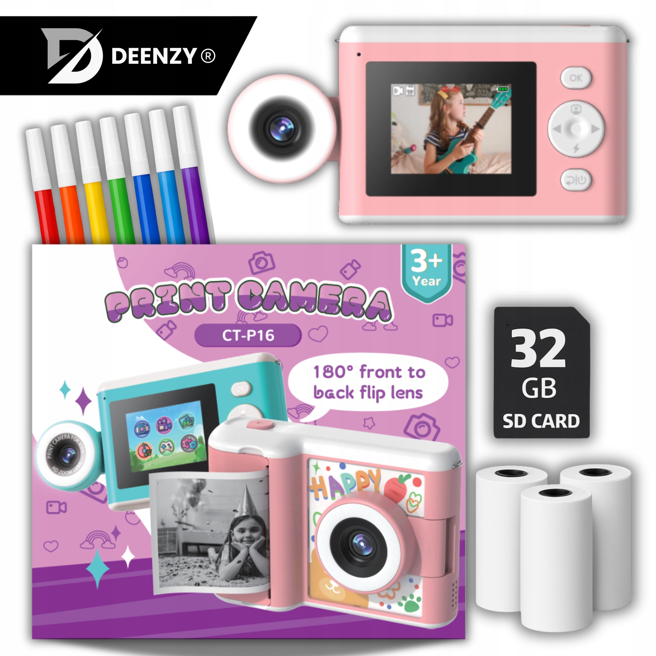 INSTANT CAMERA FOR CHILDREN 5in1 PRINT SELFIE 180° MP3 GAMES + FREEBIES Packaging status original