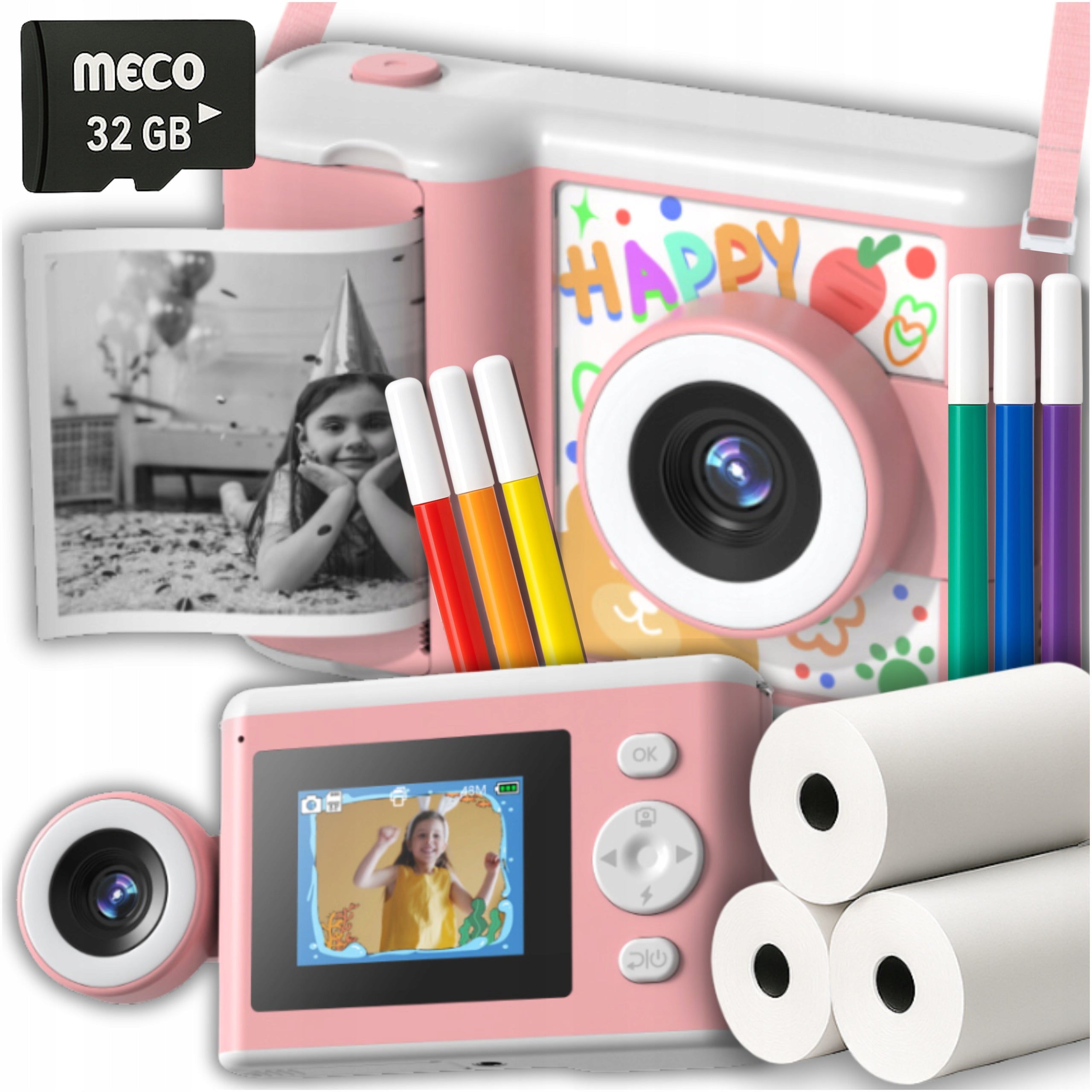 INSTANT CAMERA FOR CHILDREN 5in1 PRINT SELFIE 180° MP3 GAMES + FREEBIES