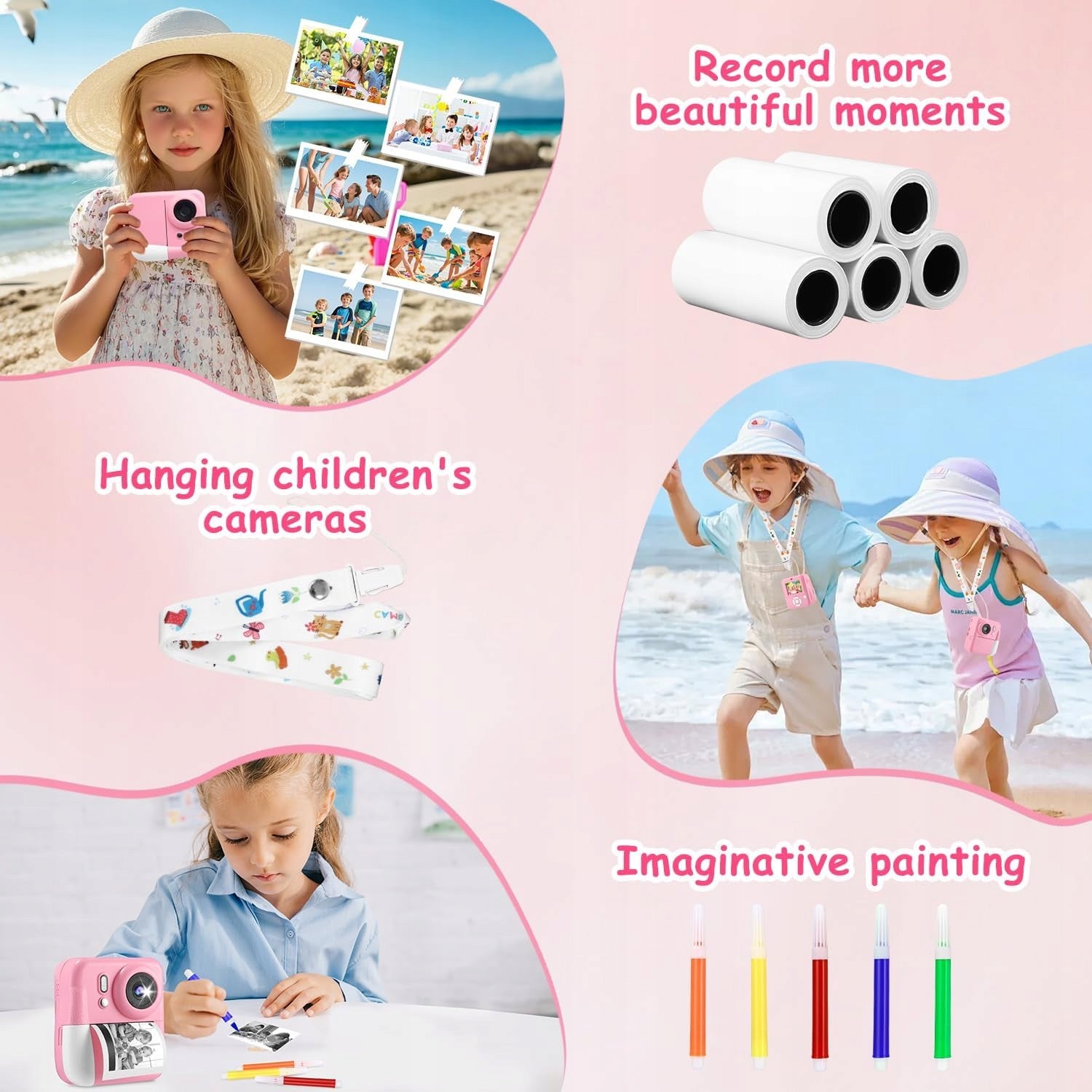 INSTANT CAMERA FOR CHILDREN COMPLETE SET PERFECT FOR GIFT PINK Manufacturer code APARAT NATYCHMIASTOWY IDEALNY PREZENT DZIECI