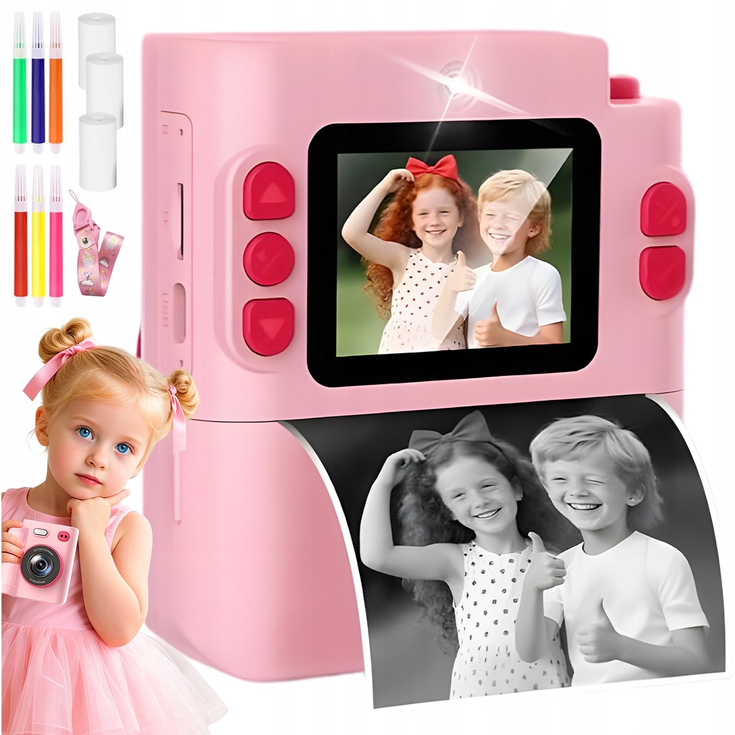 INSTANT CAMERA FOR CHILDREN DIGITAL CAMERA WITH PRINTER PRINTŚ 4 ROLLS