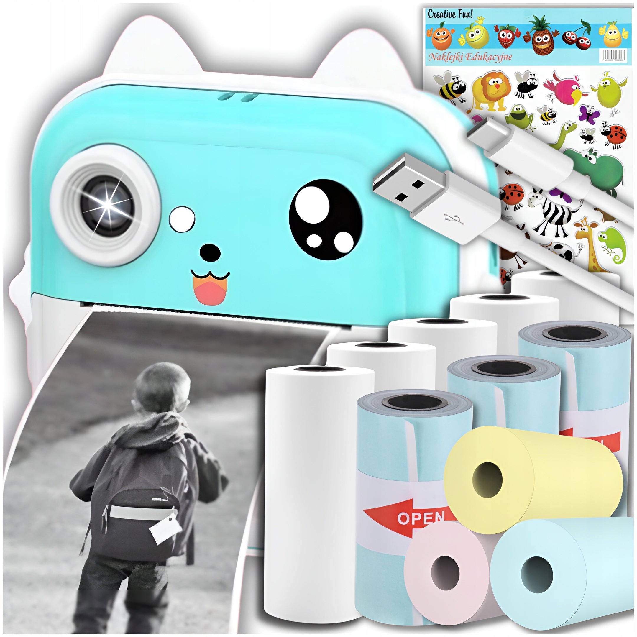 INSTANT CAMERA FOR CHILDREN PRINT MINI PRINTER + 11 ROLLS + STICKERS
