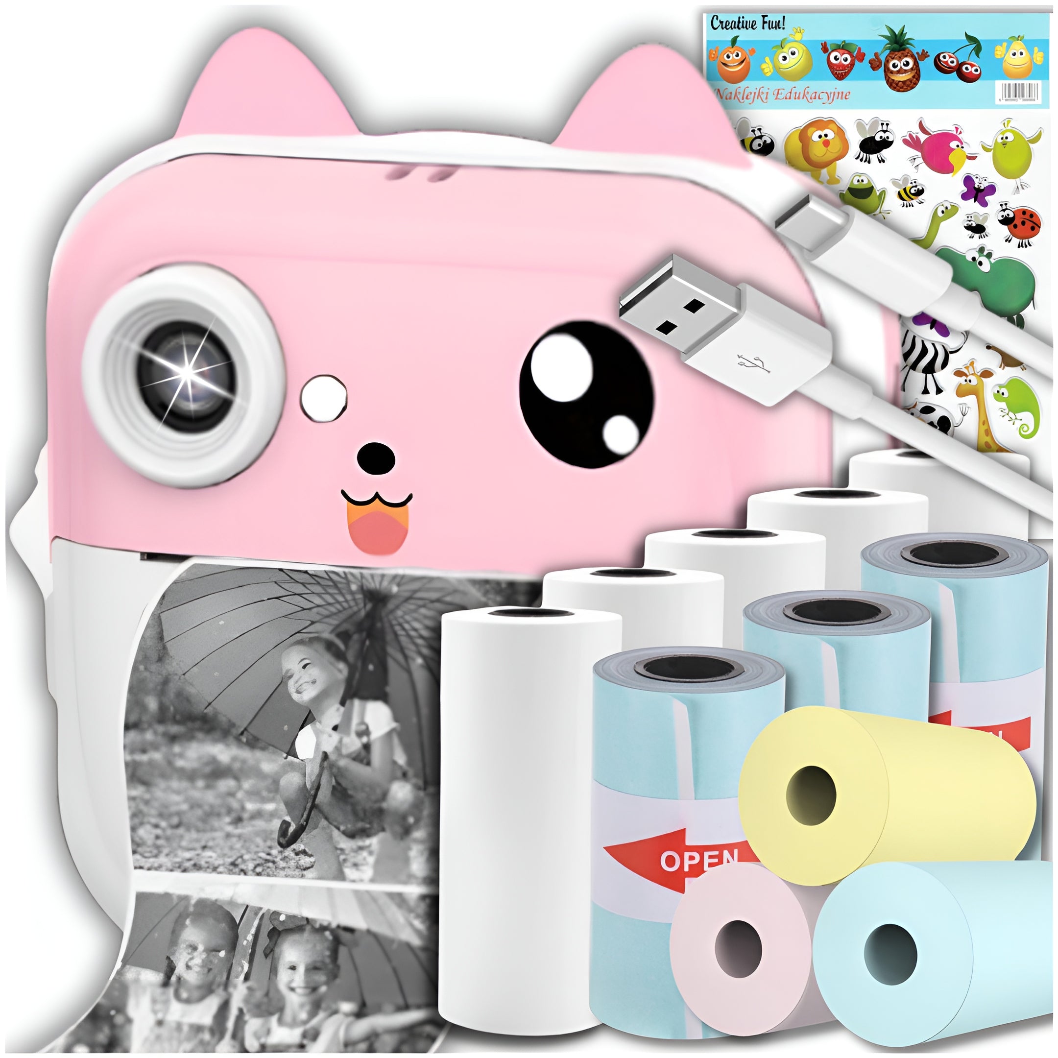 INSTANT CAMERA FOR CHILDREN PRINT MINI PRINTER + 11 ROLLS + STICKERS