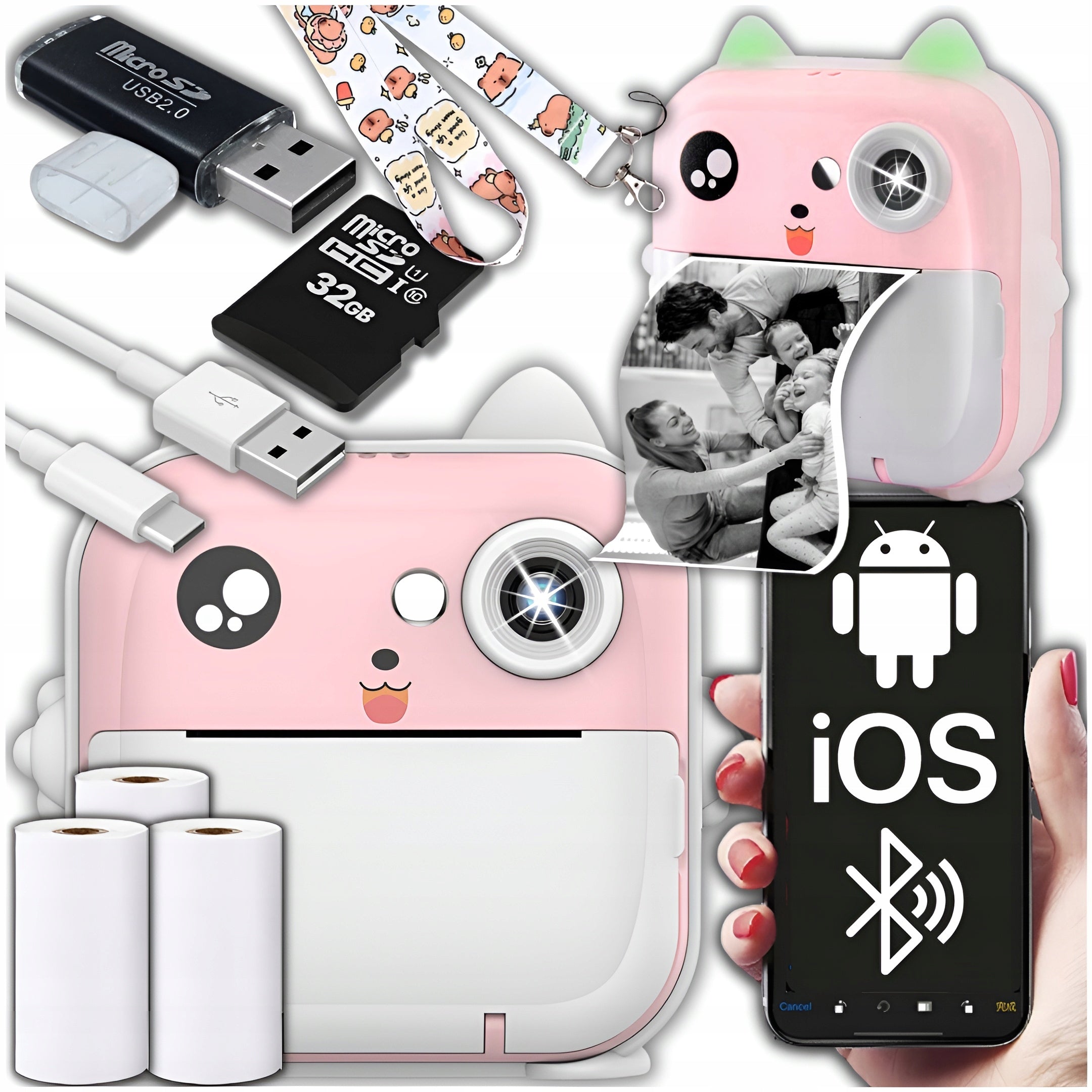 INSTANT CAMERA FOR CHILDREN PRINT PRINTER WITH 32GB CARD + 3 ROLLS