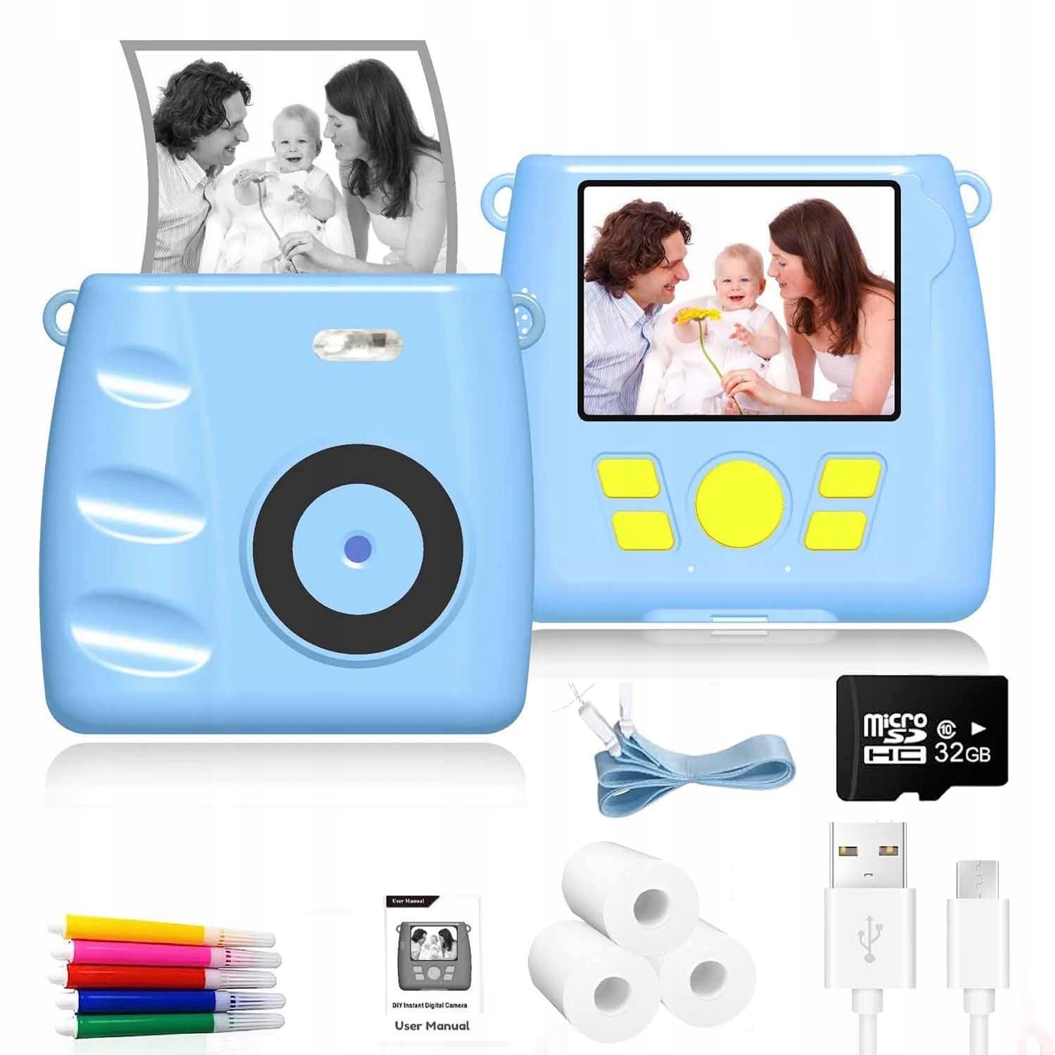 INSTANT CAMERA FOR CHILDREN PRINTER WITH 32GB CARD + 3 ROLLS SET