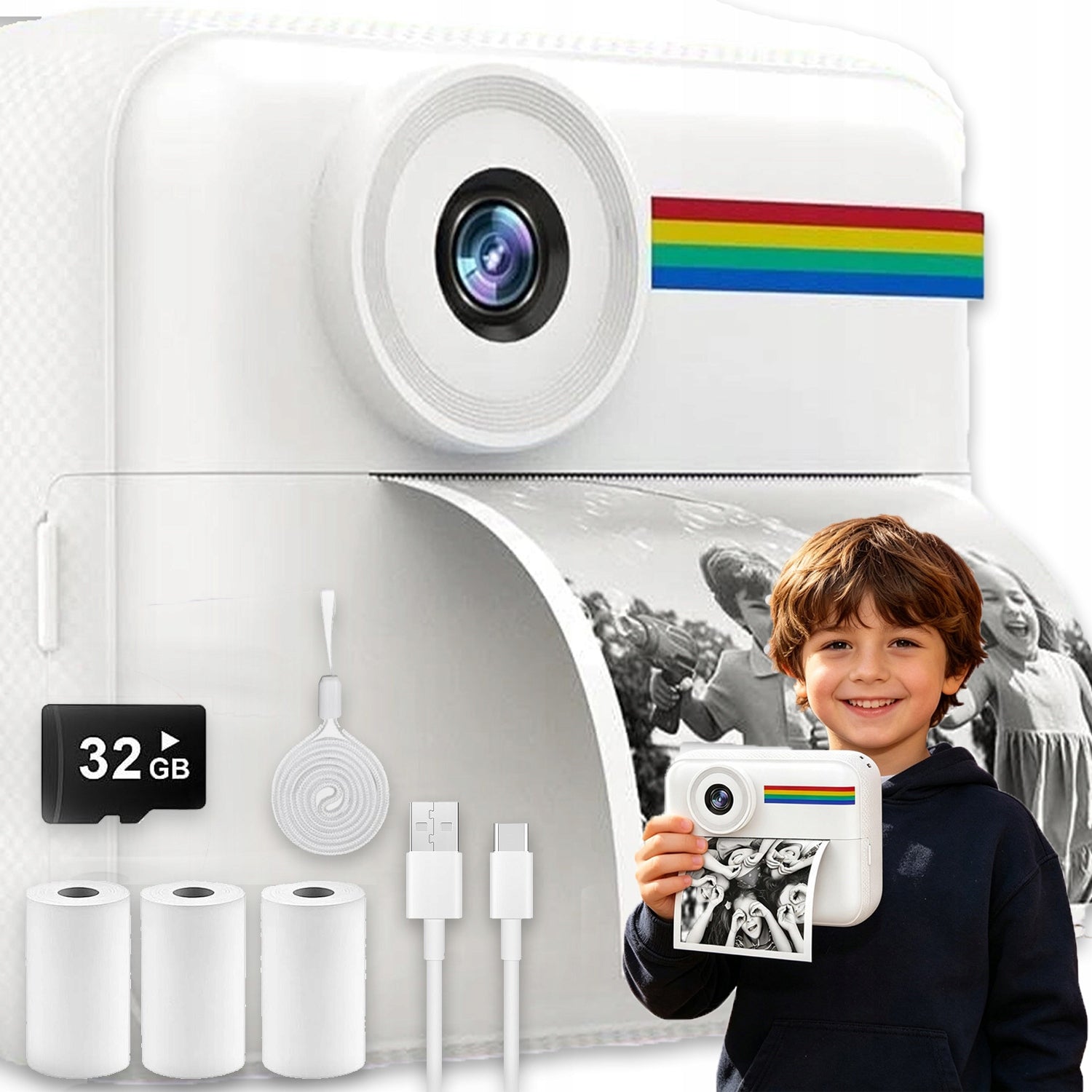 INSTANT CAMERA PRINT FOR CHILDREN WITH 32GB 1080P PRINTER