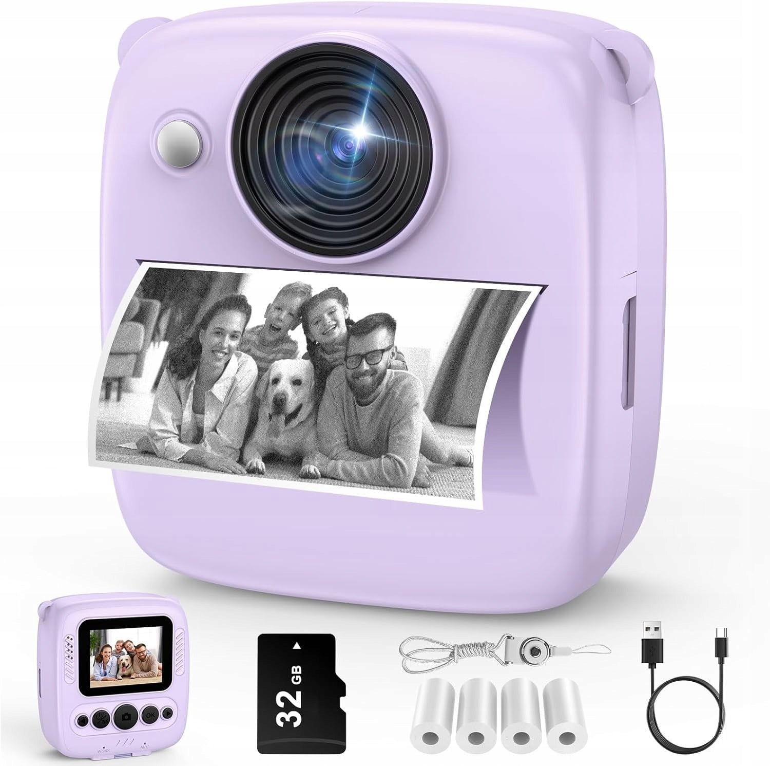 INSTANT CAMERA PRINTER MINI THERMAL PRINTER FOR KIDS AND 4 ROLLS