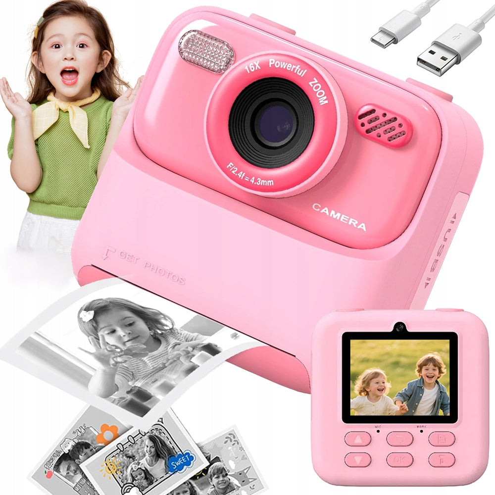 INSTANT CAMERA WITH PRINTER GIFT FOR CHILDREN 32GB PINK