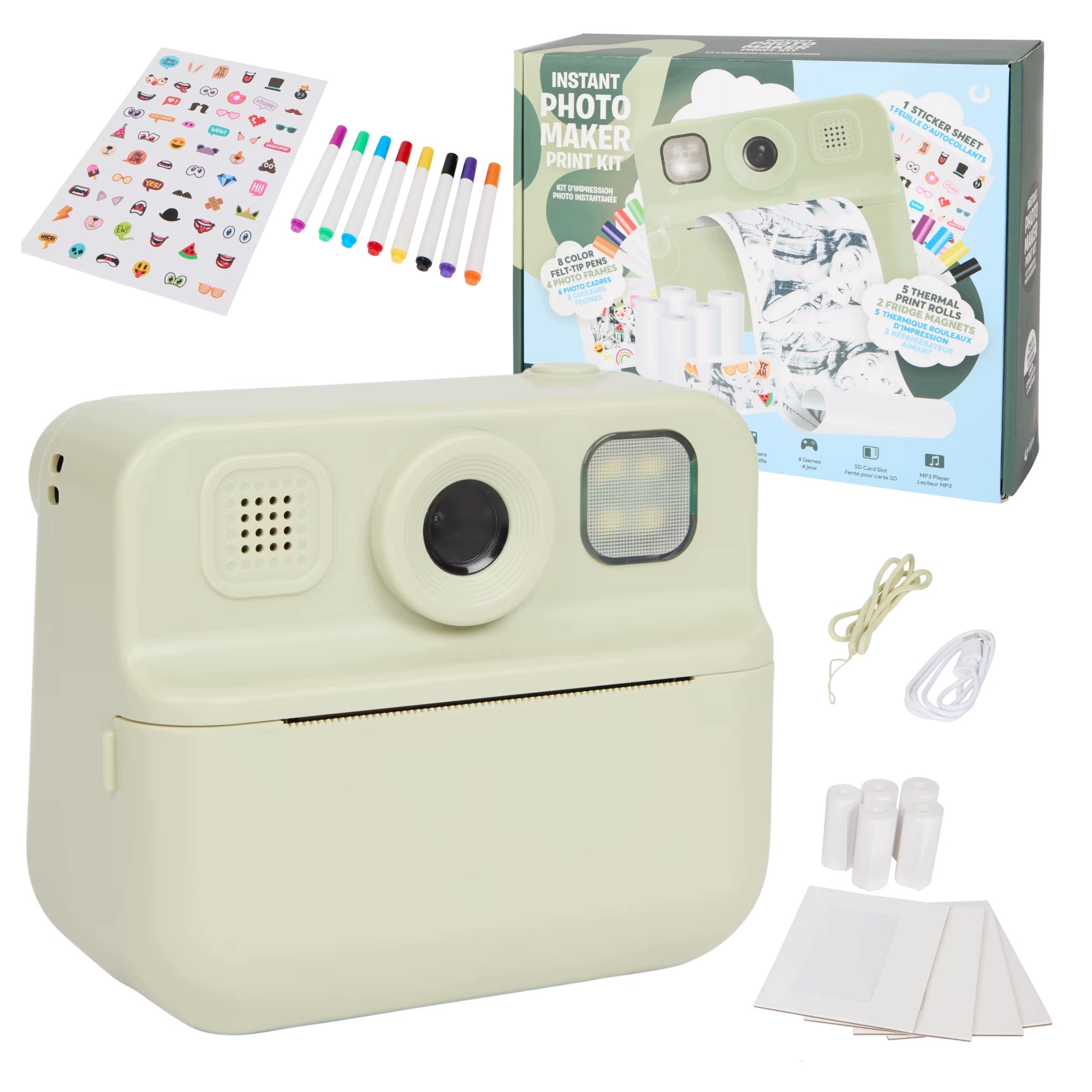 INSTANT CAMERA WITH PRINTER GREEN ORNAMENTS CARTRIDGES 20 el