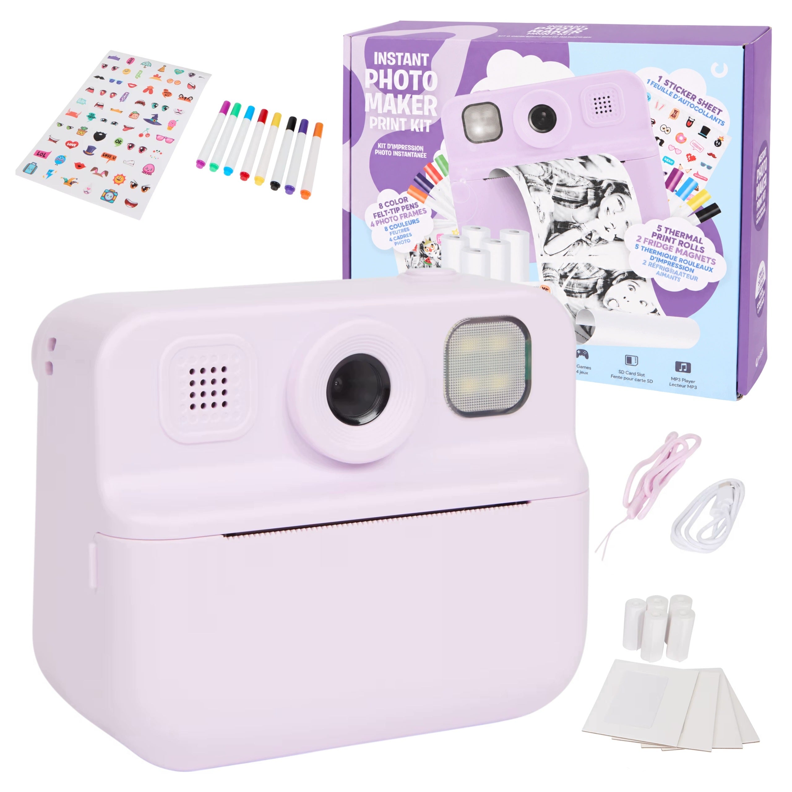 INSTANT CAMERA WITH PRINTER PURPLE ORNAMENTS CARTRIDGES 20el