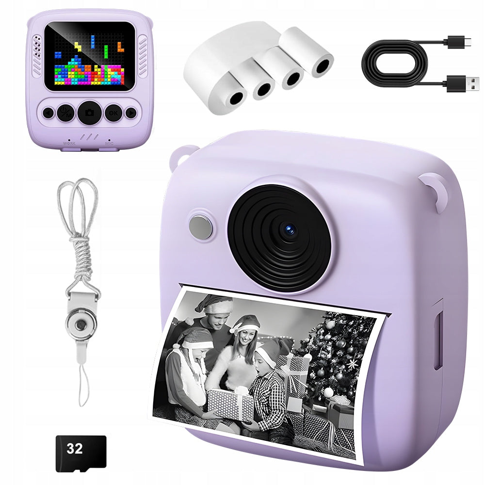 INSTANT DIGITAL CAMERA FOR CHILDREN WITH PRINTER PURPLE+ 4 ROLLS