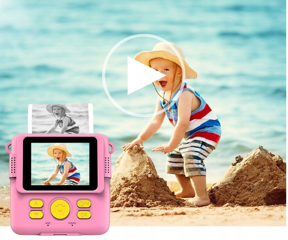INSTANT DIGITAL CAMERA WITH PRINTER FOR CHILDREN PINK ZOOM GAME PAPER Manufacturer code DRUKUŚ APARAT DRUKARKA KAMERA LCD