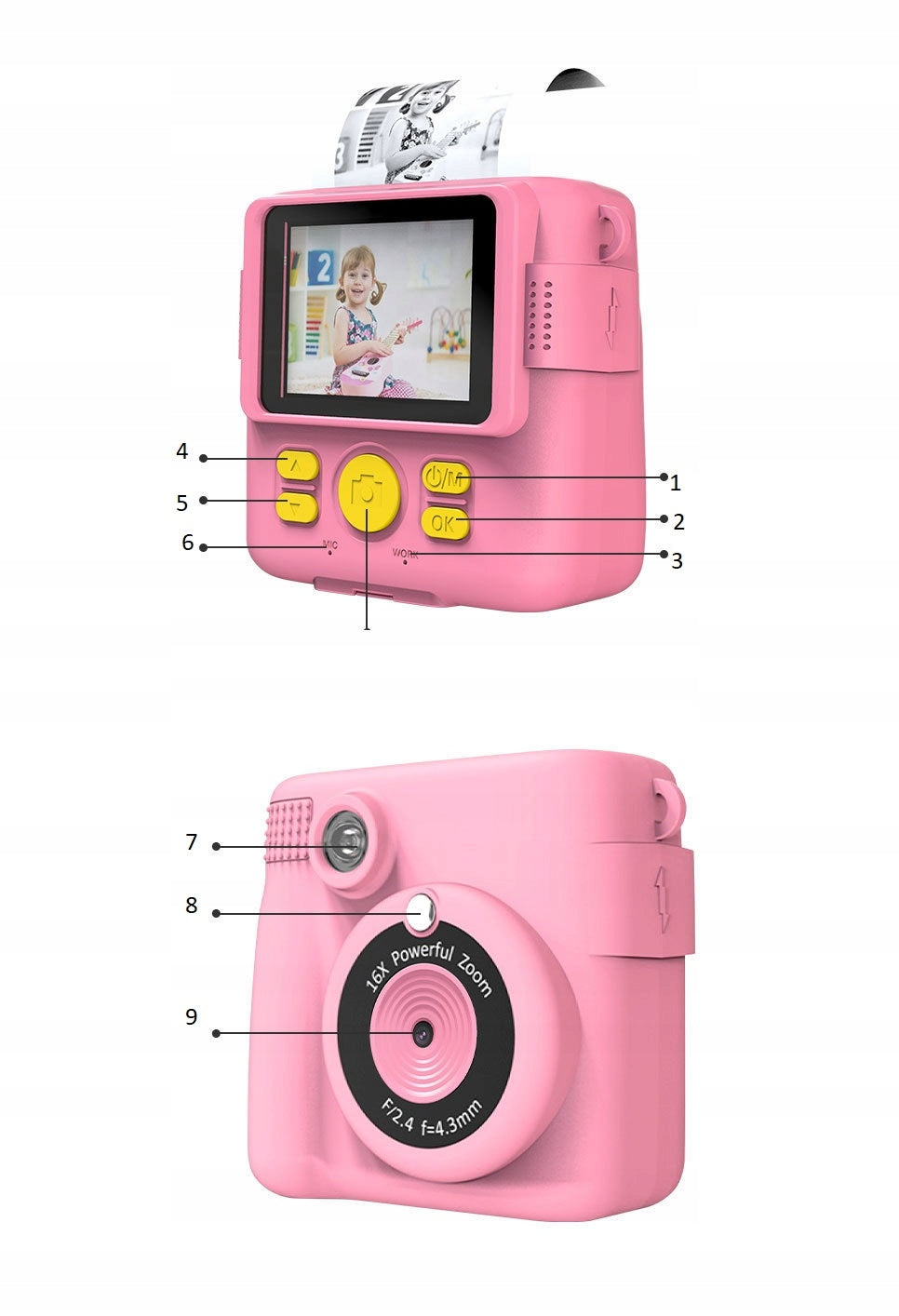 INSTANT DIGITAL CAMERA WITH PRINTER FOR CHILDREN PINK ZOOM GAME PAPER Packaging status original
