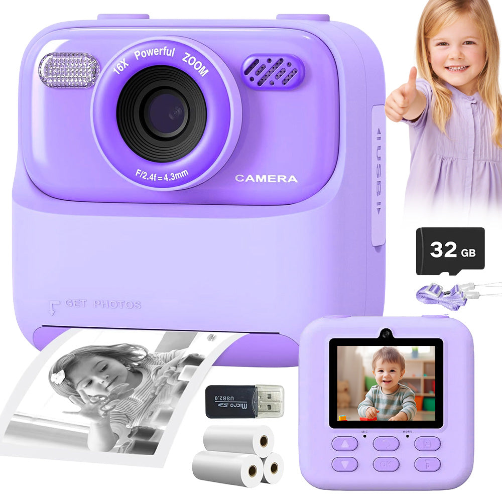 INSTANT DIGITAL CAMERAS FOR KIDS DUAL CAMERA 1080P PURPLE