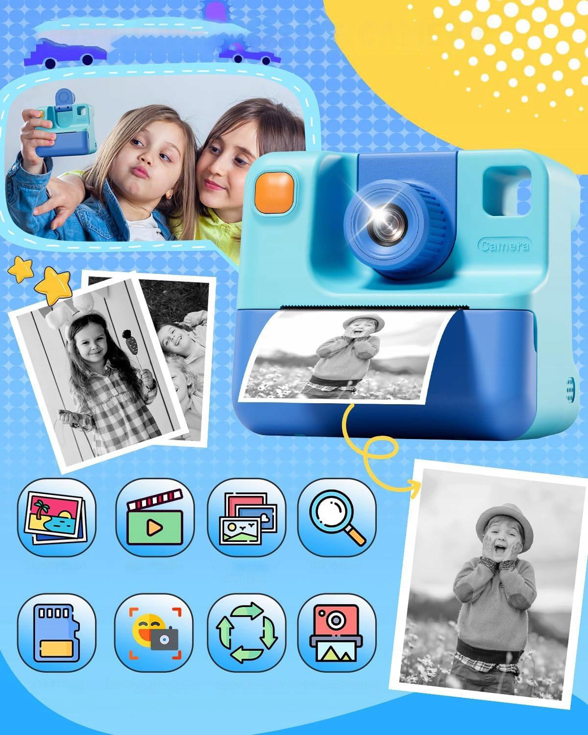 INSTANT DIGITAL PHOTO CAMERA FOR CHILDREN + 3x ROLLS +32G CARDS Manufacturer code CP08