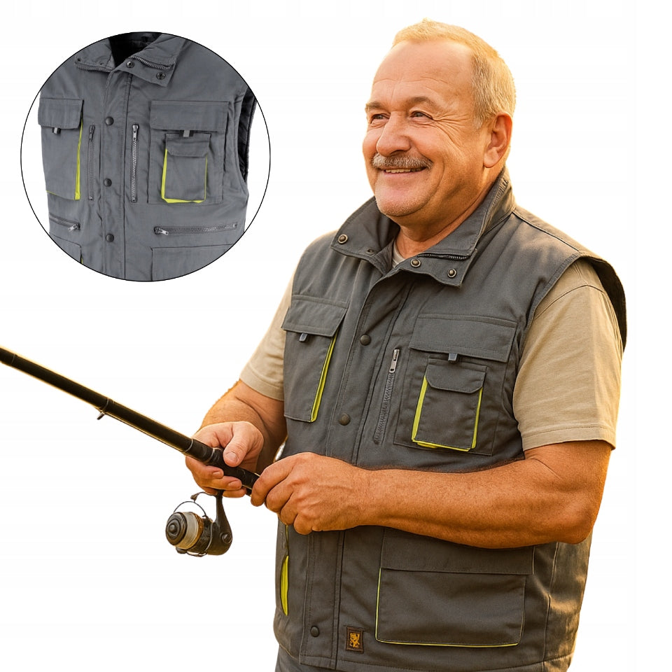 INSULATED FISHING VEST 11 POCKETS TANK TOP FOR ANGLER r. M