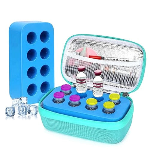 INSULIN COOLING BAG ORGANIZER PEPTIDES GREEN 8 COMPARTMENTS