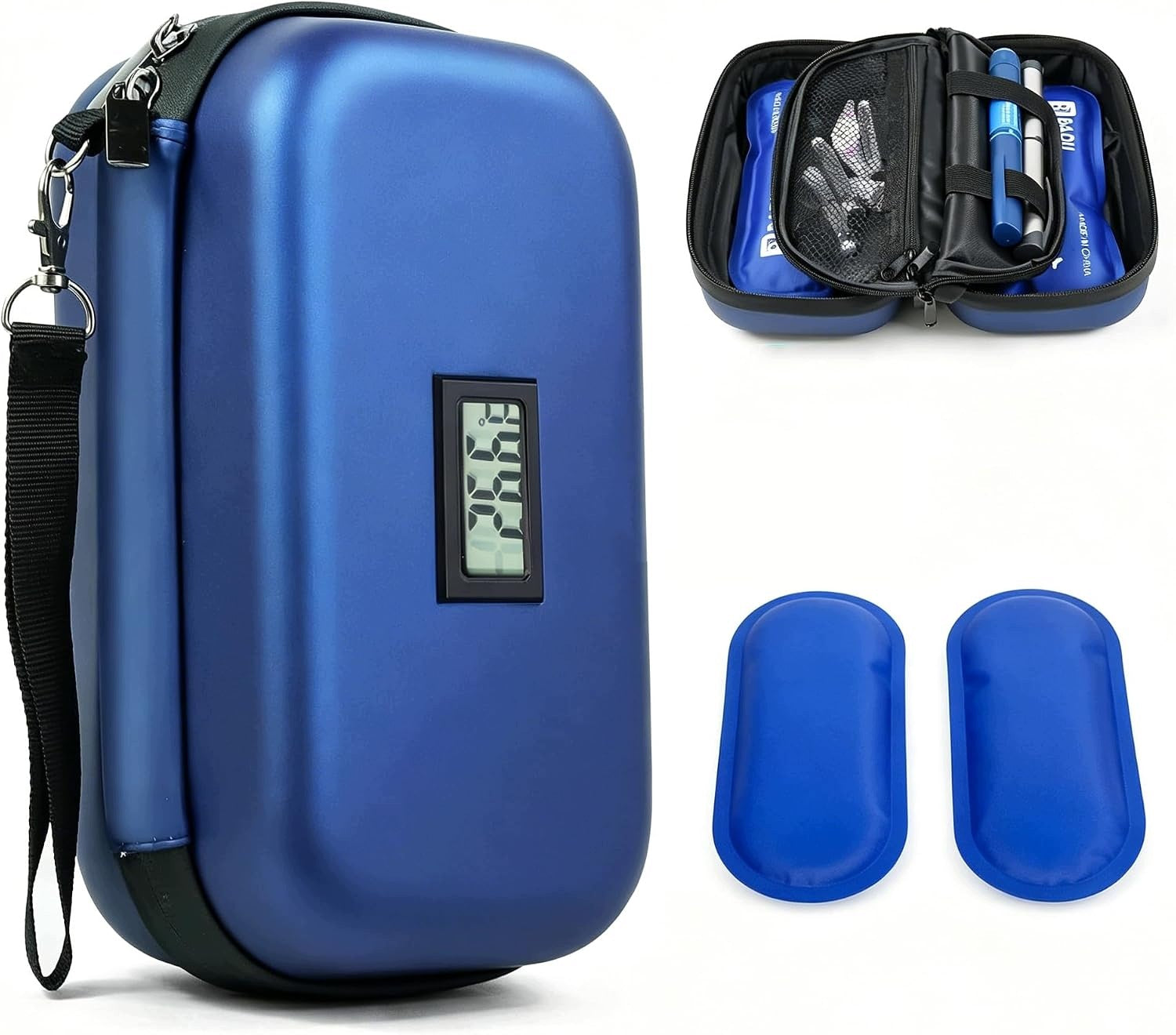 INSULIN COOLING BAG PORTABLE THERMAL FRIDGE LCD WITH 2 CARTRIDGES