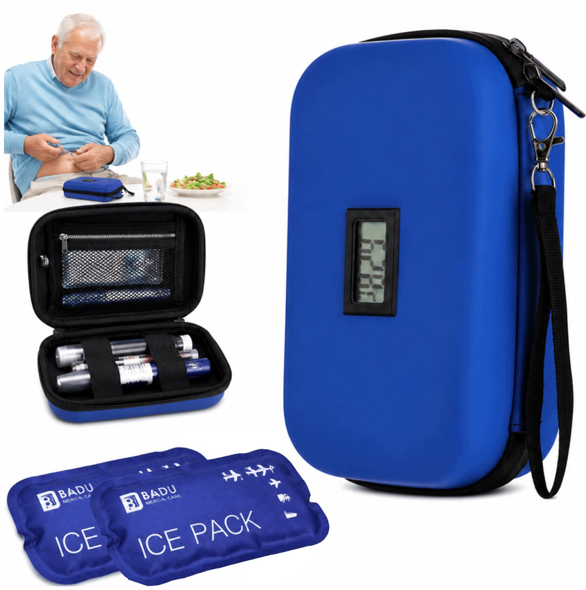INSULIN COOLING BAG THERMAL CASE WITH ICE TEMPERATURE DISPLAY