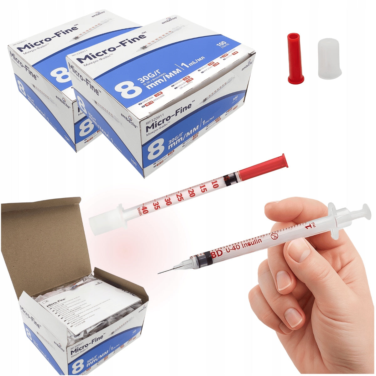 INSULIN SYRINGE U40 combined with needle 1 ml 0,3x8mm MICRO-FINE 100pcs
