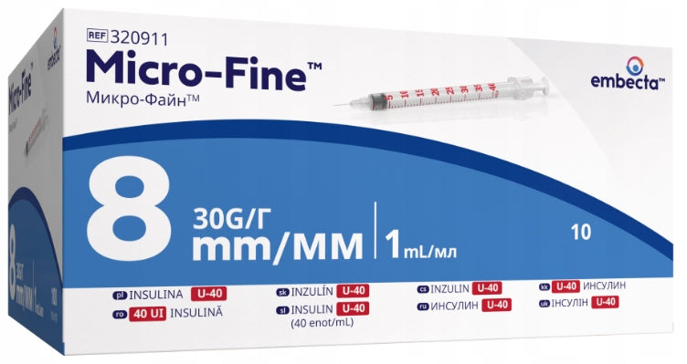 INSULIN SYRINGES MICRO-FINE 1ml with needle U40 0,3 x 8 mm / 30 G 10 pieces