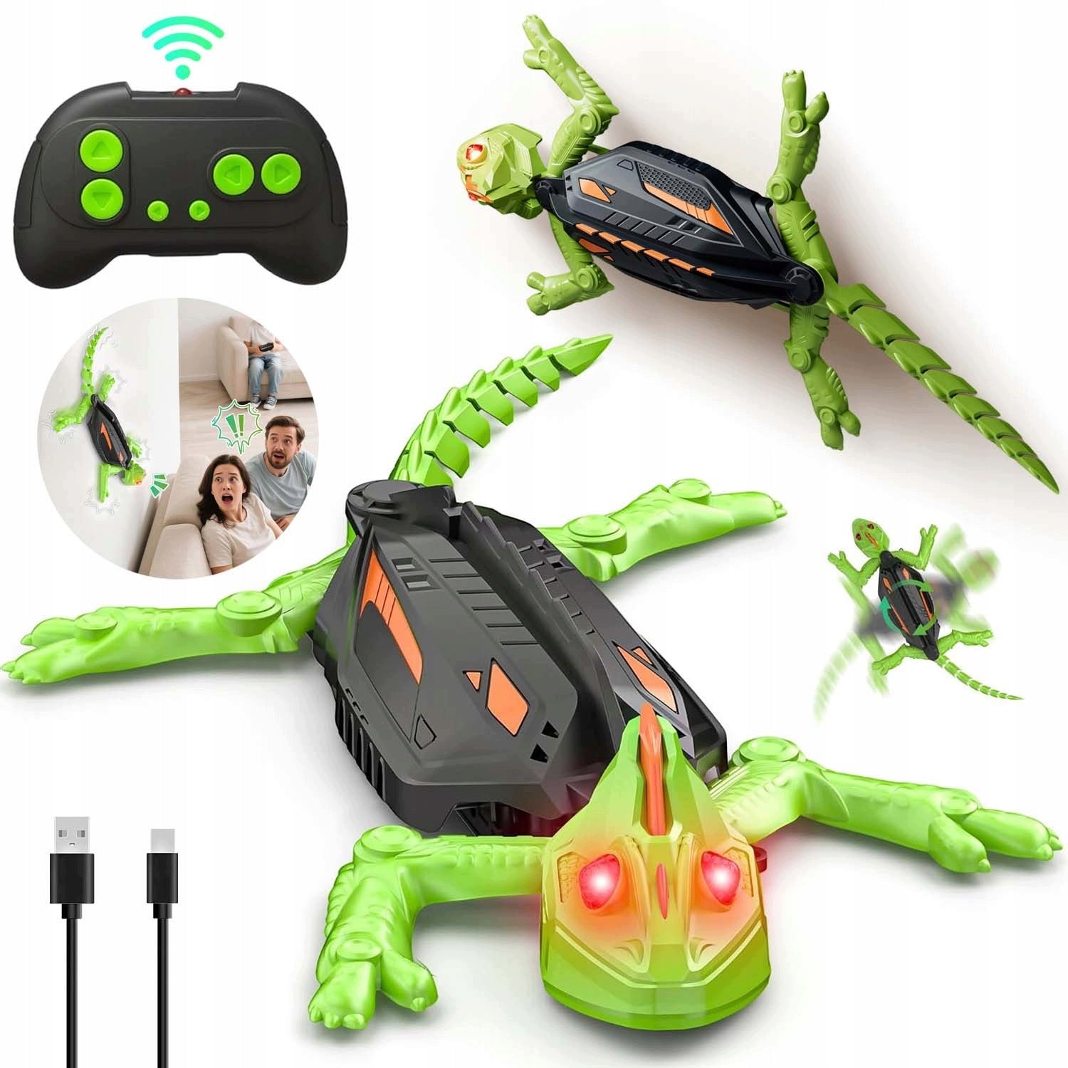 INTERACTIVE WALL CLIMBER REPTILE ROBOT RC CRAWLS ON WALLS RED LED