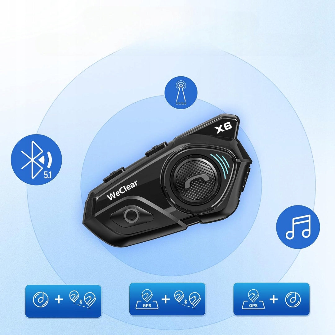 INTERCOM MOTORCYCLE HEADSET FOR HELMET BT RADIO WECLEAR X6 Packaging status original