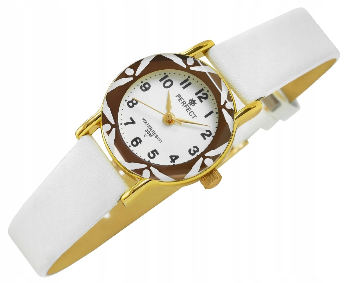 INTERESTING CHILDREN'S WATCH WITH PATTERN - WHITE LEATHER STRAP - PERFECT
