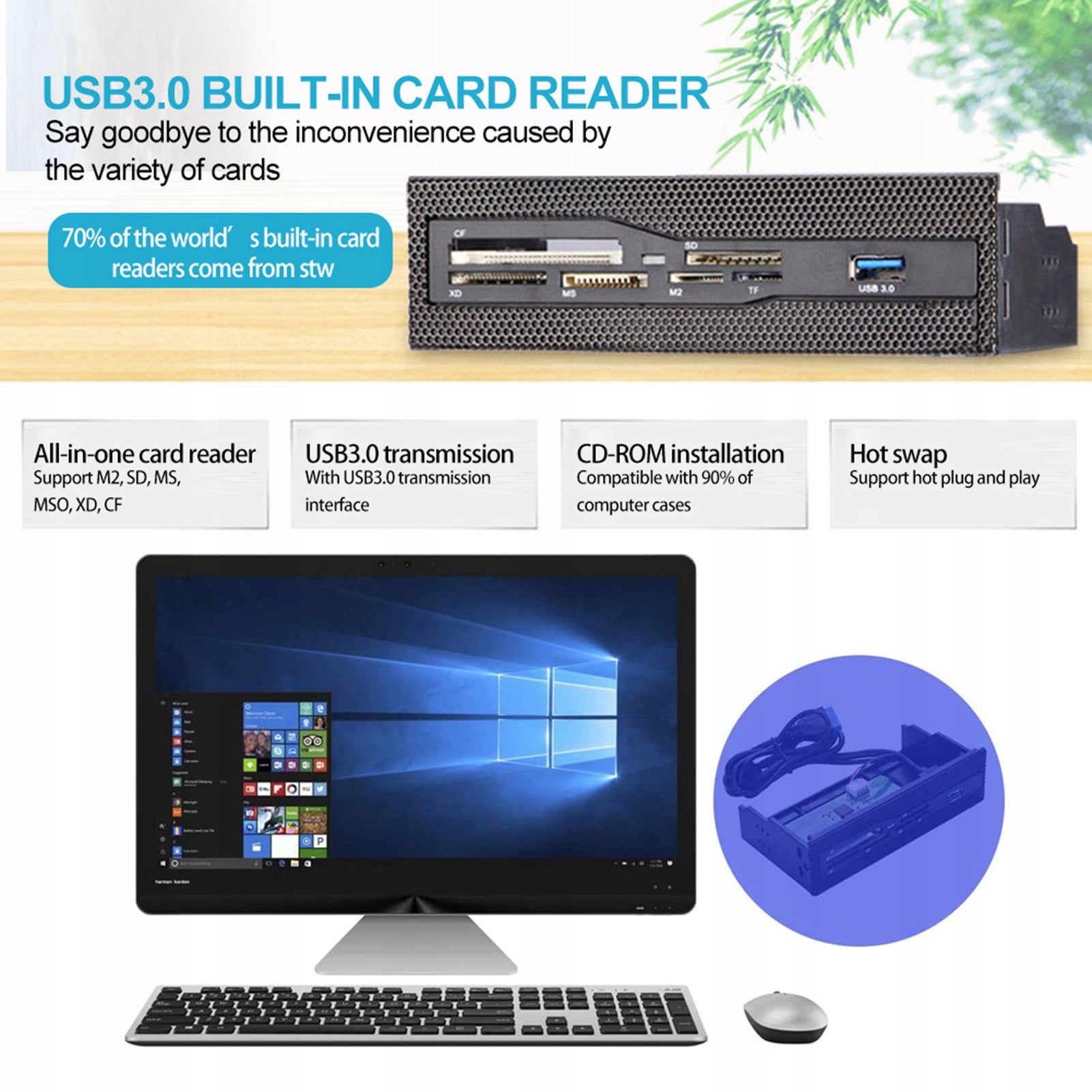 INTERNAL CARD READER PC USB PORT 3.0 M2 SD MS Kind universal