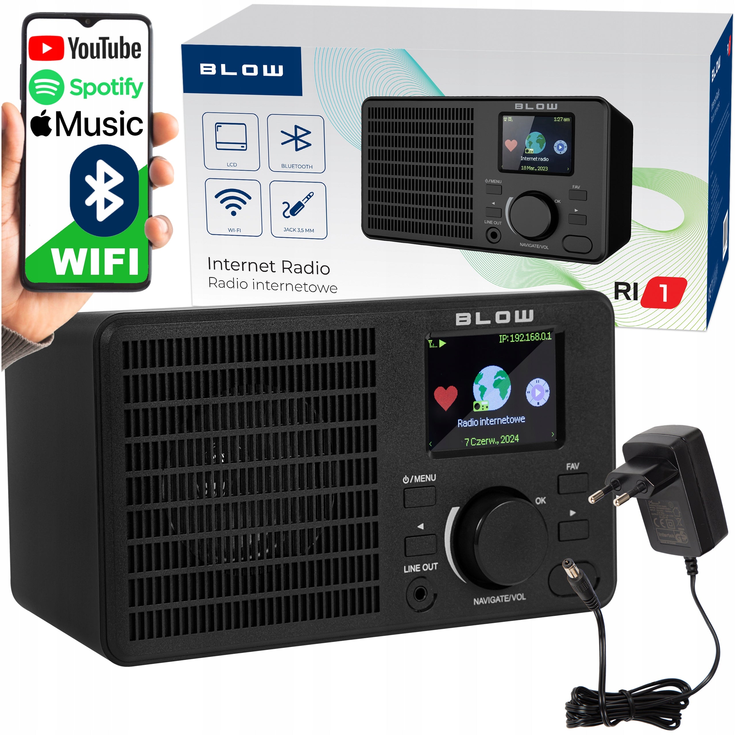 INTERNET RADIO KITCHEN NETWORK FM BLUETOOTH WIFI LCD RDS ALARM CLOCK