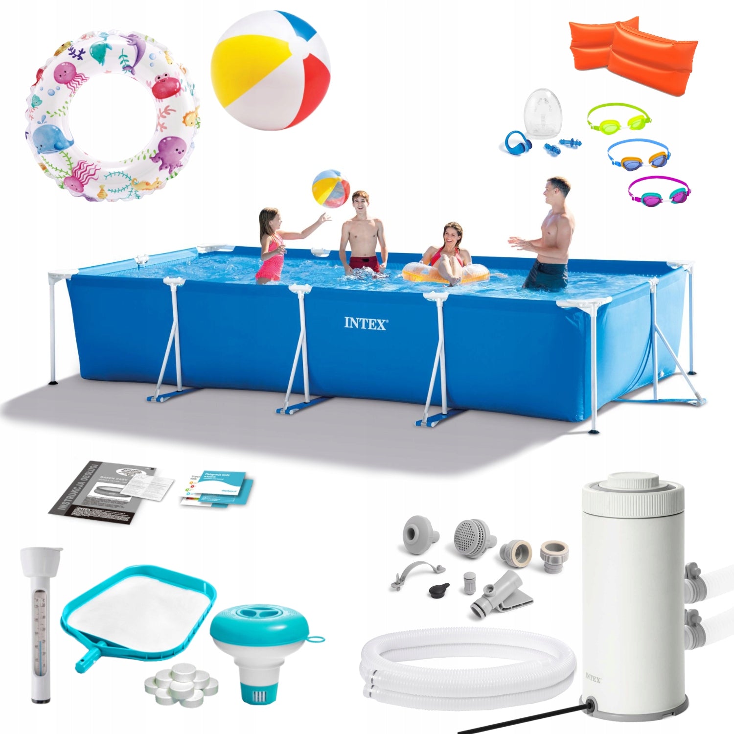 INTEX POOL SET Rectangular 450x220x84 20in1 + cover and mat