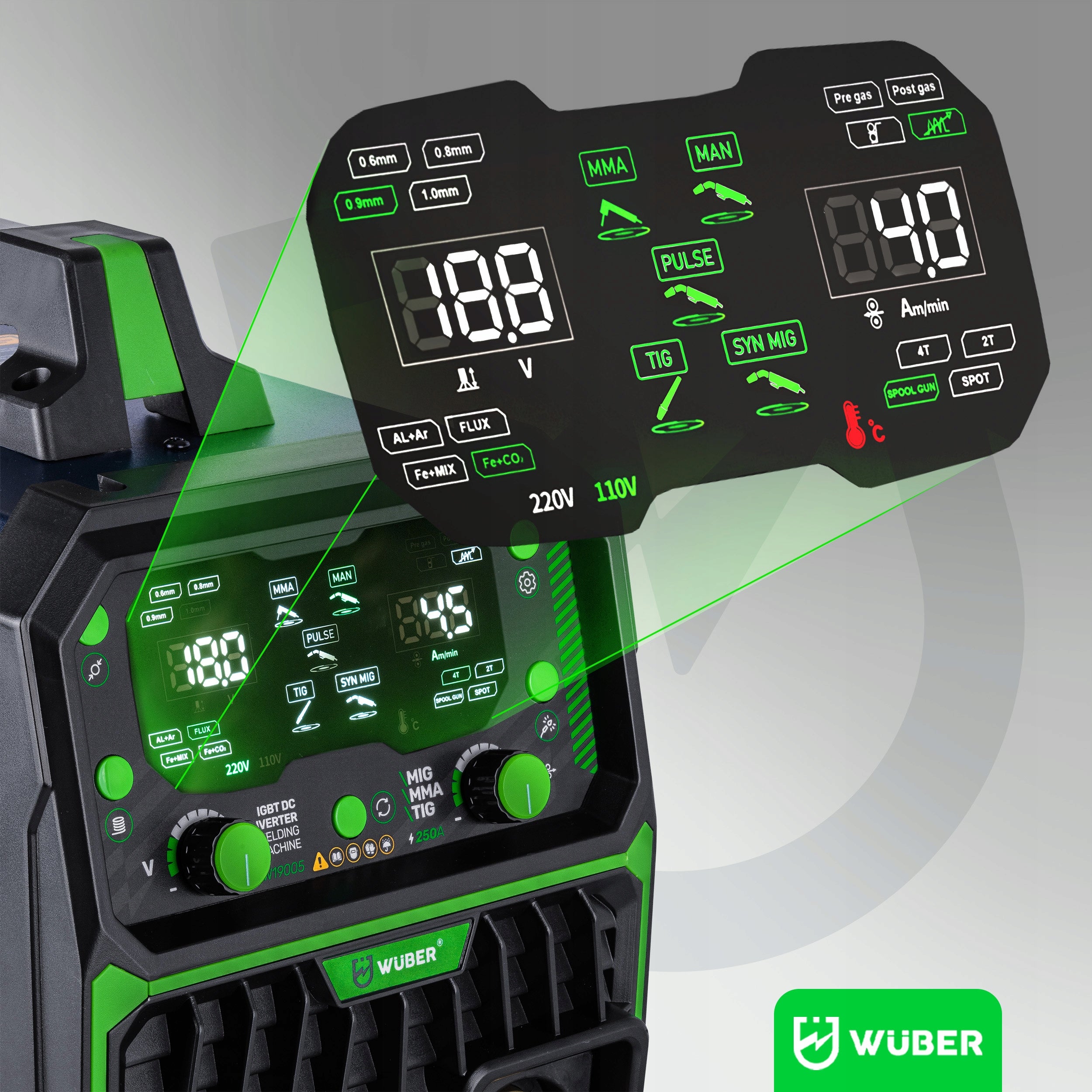 INVERTER WELDING MACHINE 250A MIG FLUX MMA TIG IGBT WUBER Manufacturer code W19005 SPAWARKA INWERTOROWA MIGOMAT WUBER