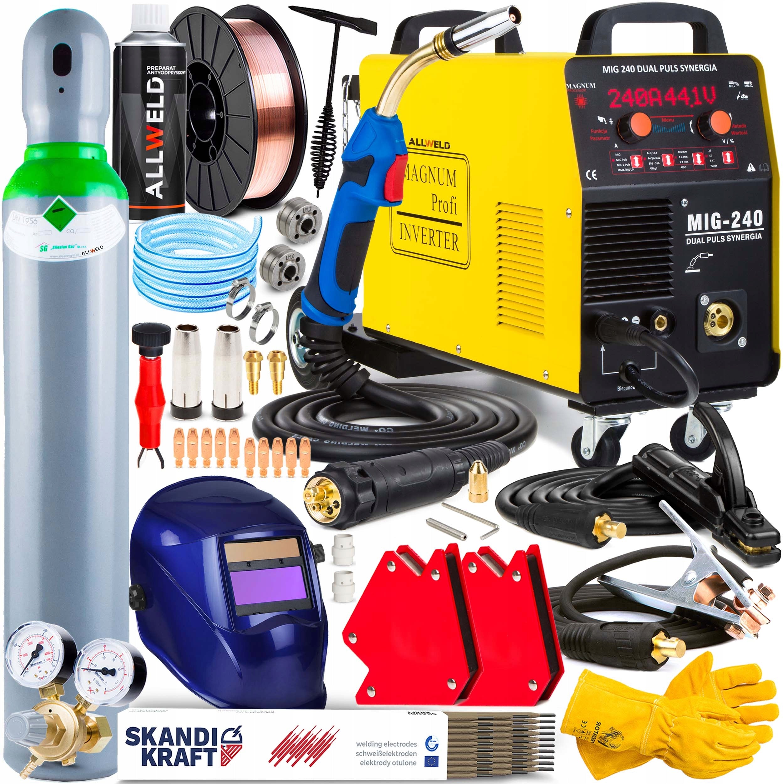 INVERTER WELDING MACHINE MAGNUM MIG 240 DUAL PULSE MMA TIG ALUMINIUM 240A 3IN1