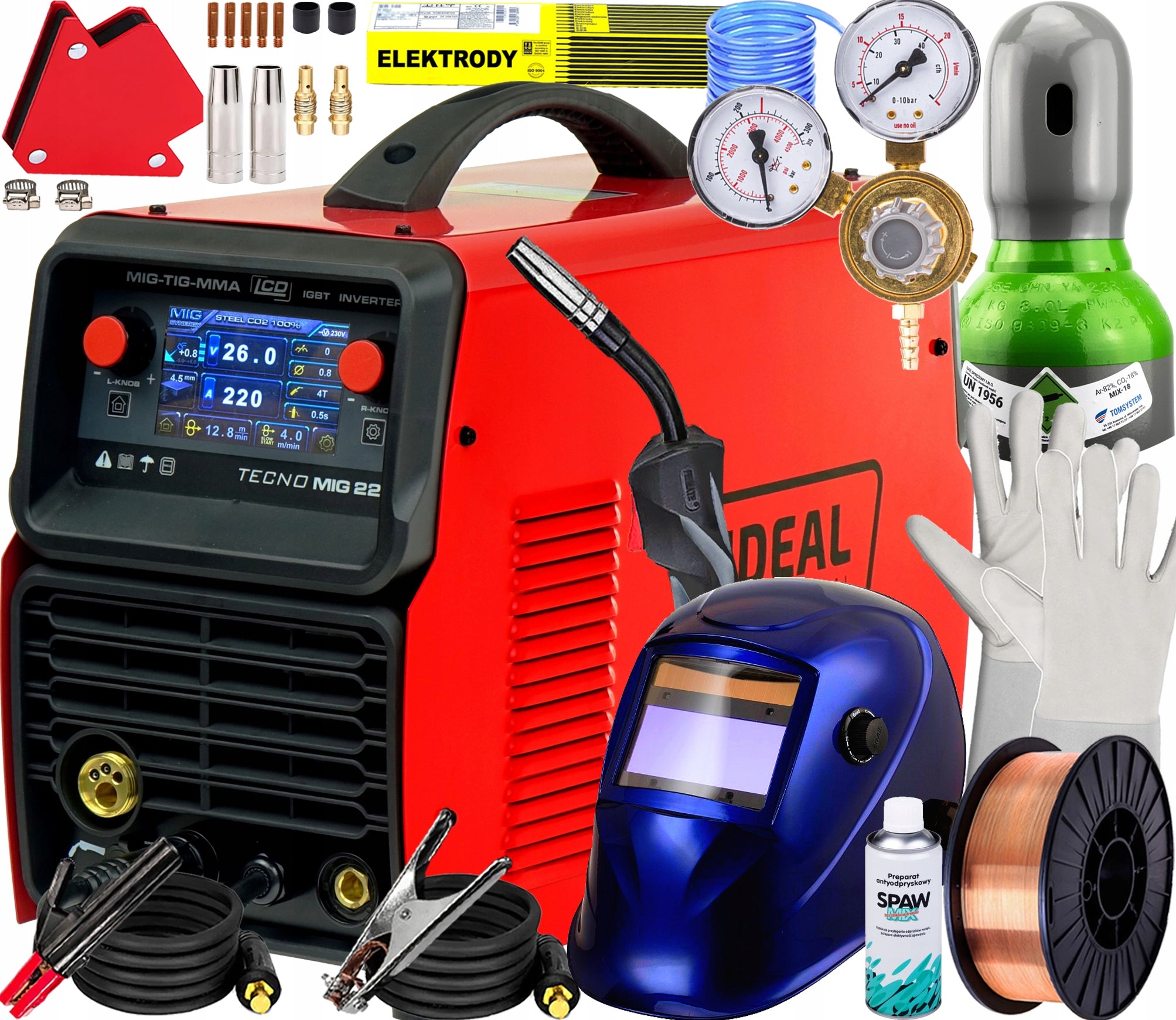INVERTER WELDING MACHINE MIGOMAT SEMI-AUTOMATIC IDEAL TECNOMIG 222 LCD SYNERGIC