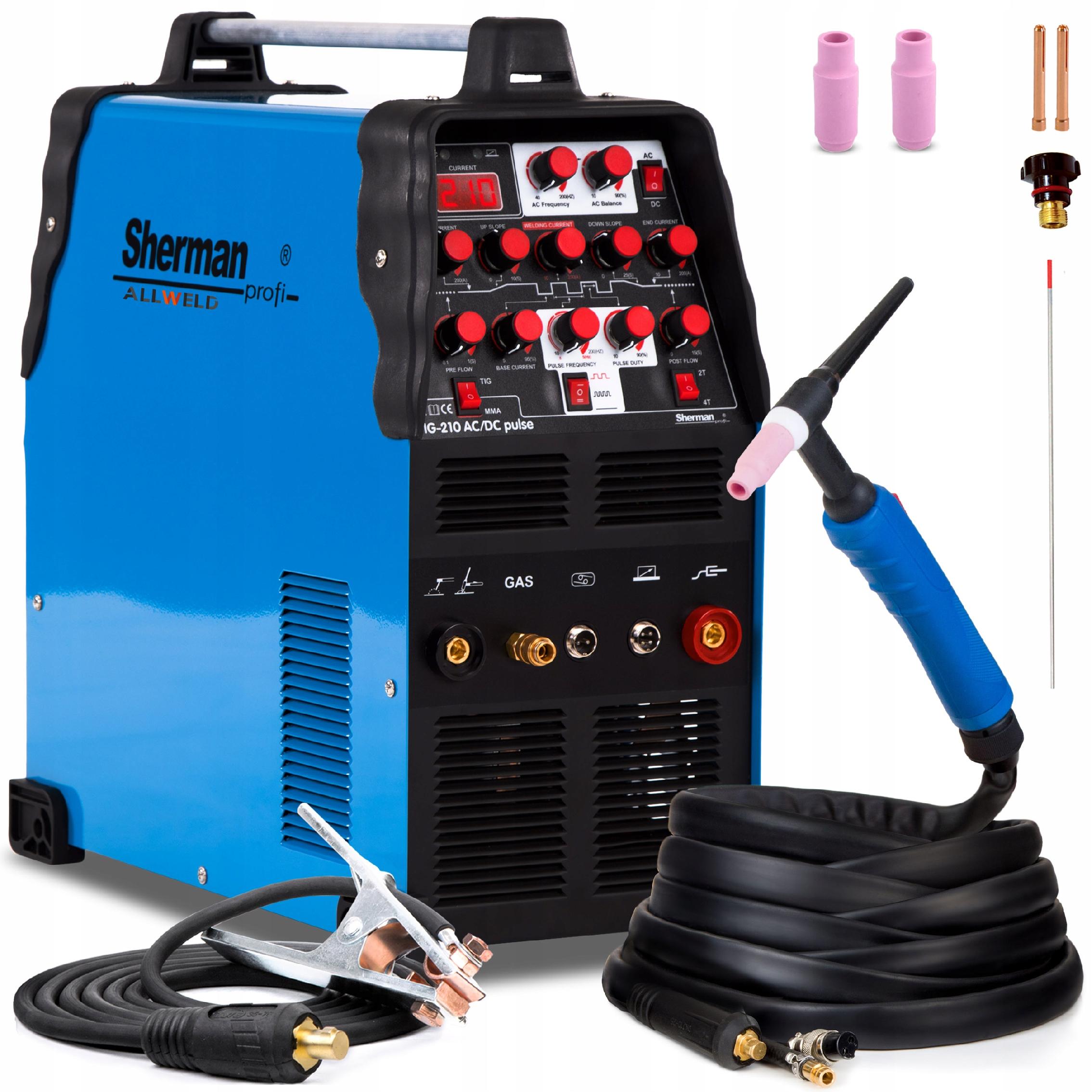 INVERTER WELDING MACHINE SHERMAN TIG 210 AC DC PULSE MMA 200A HF IGBT ALUMINIUM