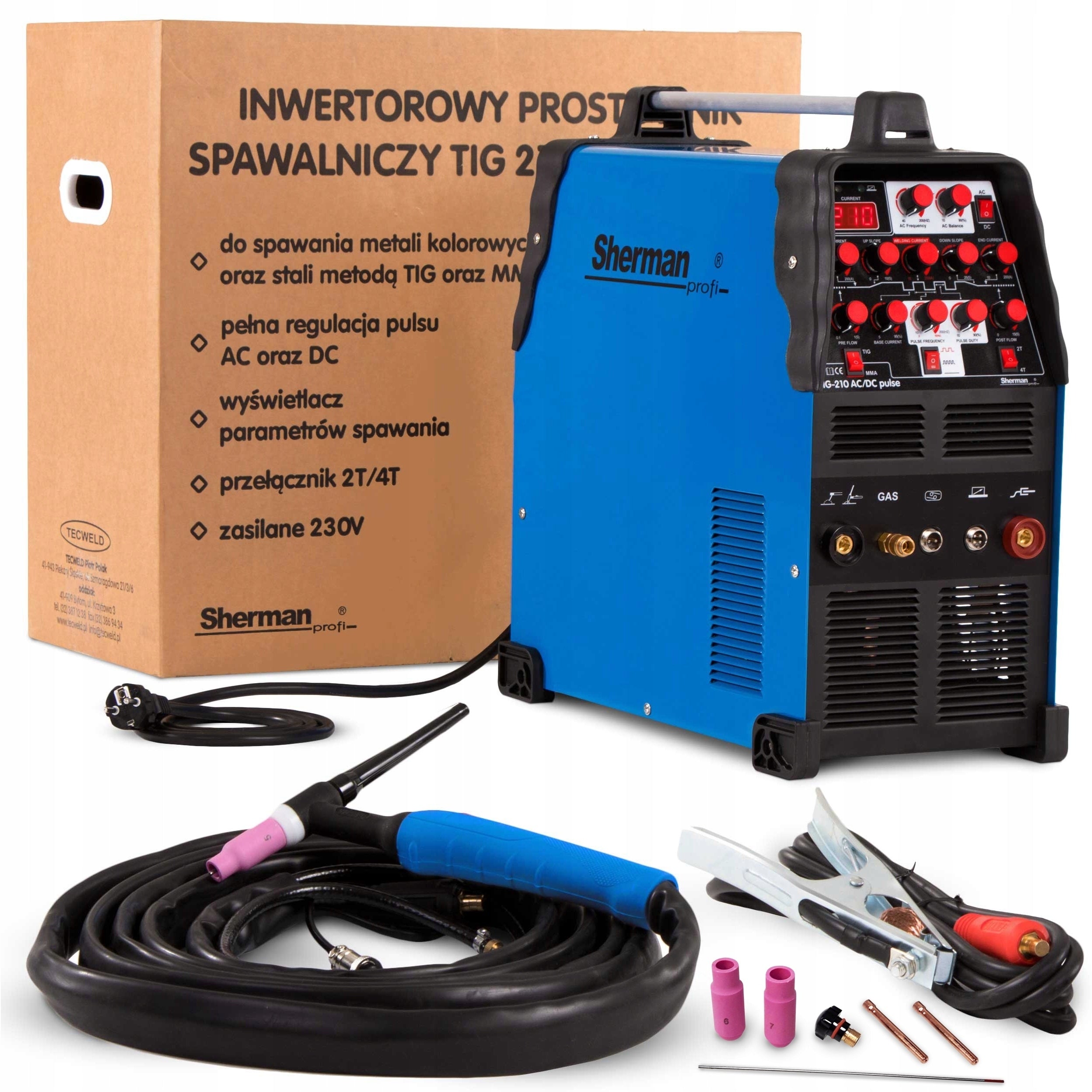 INVERTER WELDING MACHINE SHERMAN TIG 210 AC DC PULSE MMA 200A HF IGBT ALUMINIUM