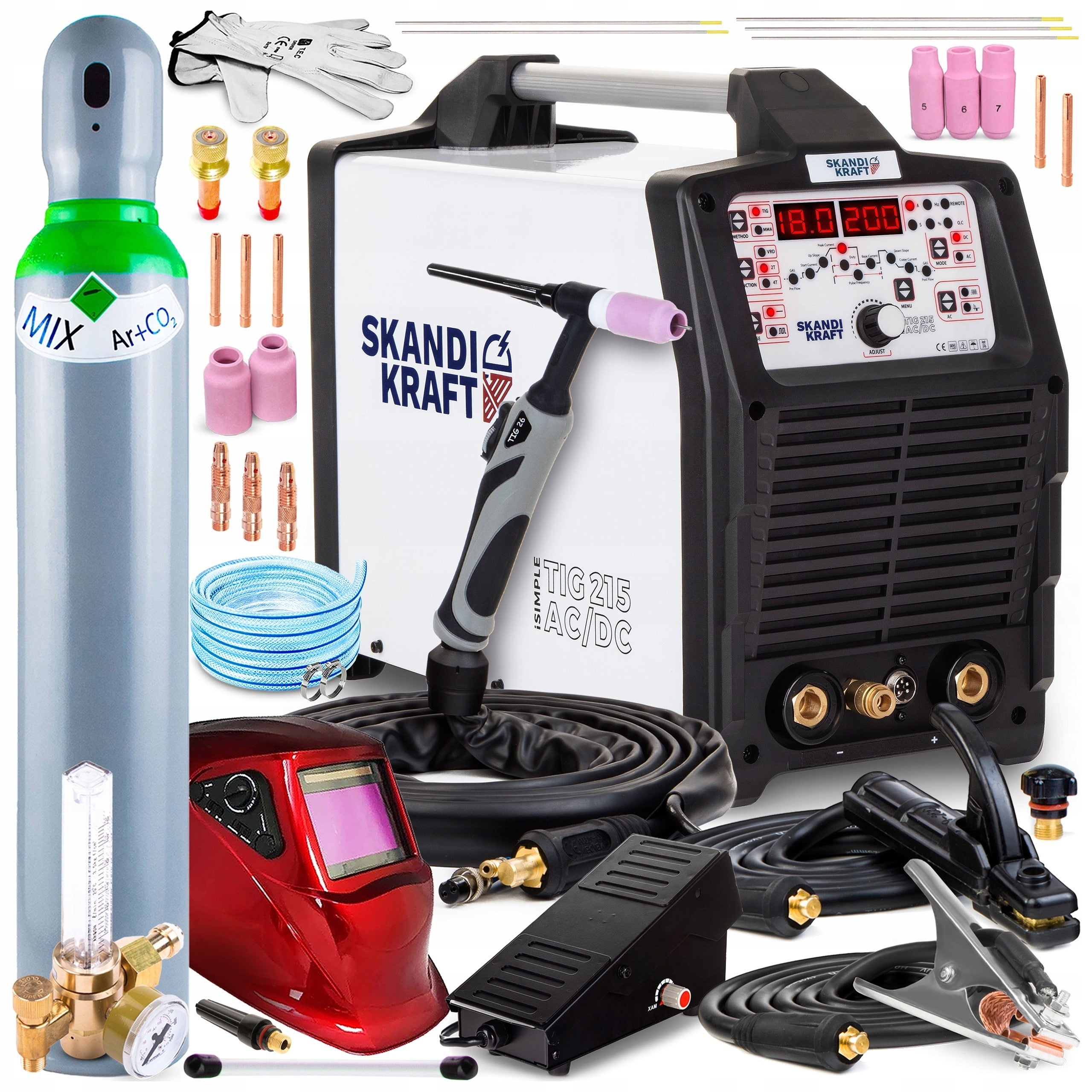 INVERTER WELDING MACHINE SKANDI KRAFT TIG 215 AC/DC MMA 230V 200A PULSE + PEDAL