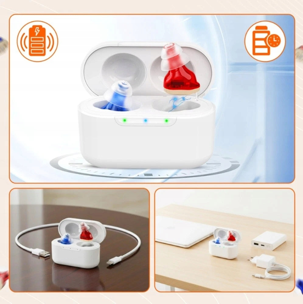INVISIBLE HEARING AID ERGONOMIC WITH CHARGING CASE IDEAL HEARING LOSS Ear right and left