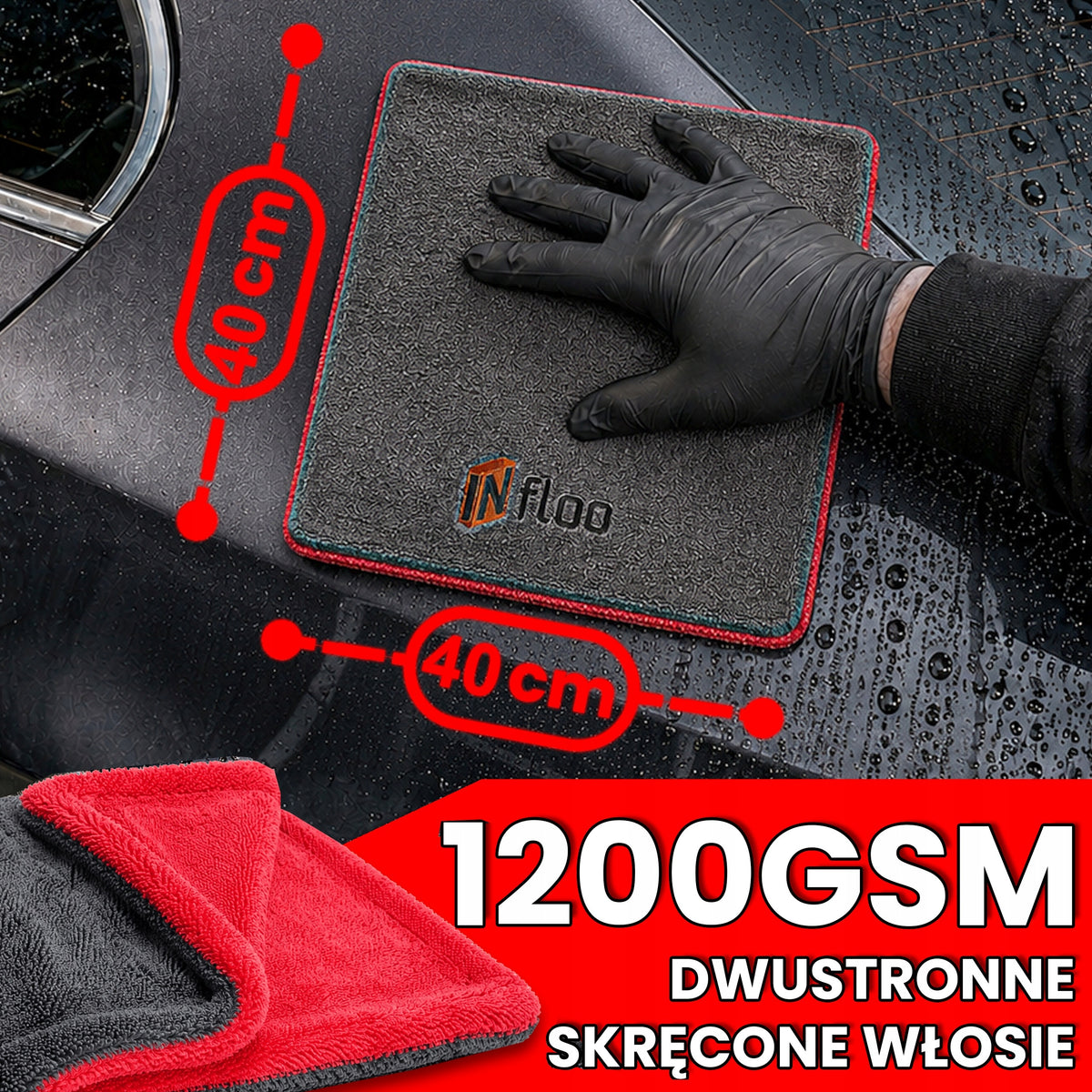 INfloo Car Dehumidification Towel Double Sided TWISTED PILE 40x40cm 1200GSM Packaging status original
