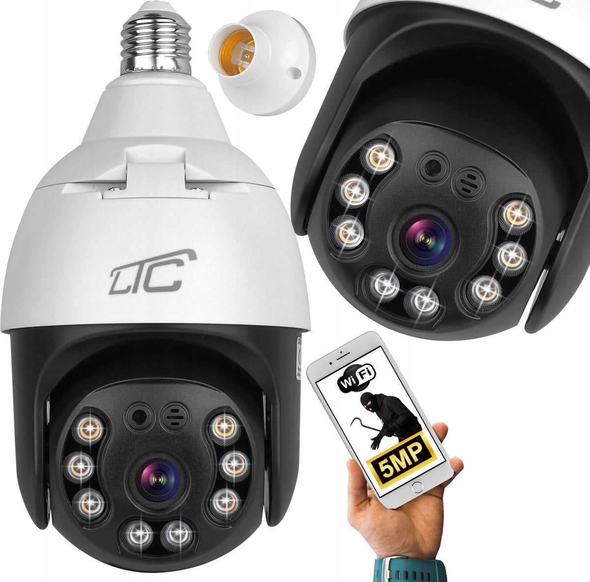 IP CAMERA WiFi BULB E27 ROTATING OUTDOOR 5MPX APP IOS ANDROID IP65