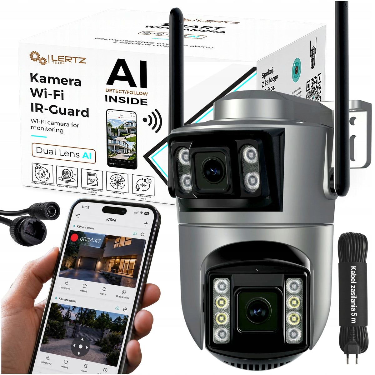IP Camera OUTDOOR INTERNAL Wifi Dual Rotating iCSee AI DETECTION