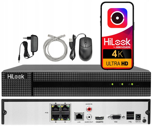 IP PoE Recorder NVR-104MH-C/4P HiLook by Hikvision up to 8Mpx 4 Channels PoE