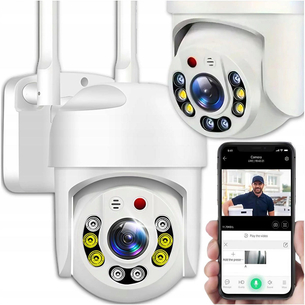 IP WIFI CAMERA OUTDOOR ROTATING FULL HD 2MPX DETECTION MONITORING 4X ZOOM