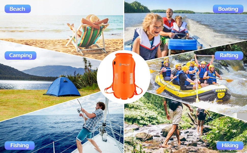 IPX6 Safety buoy inflatable for swimming 28L with shoulder straps Length 68 cm