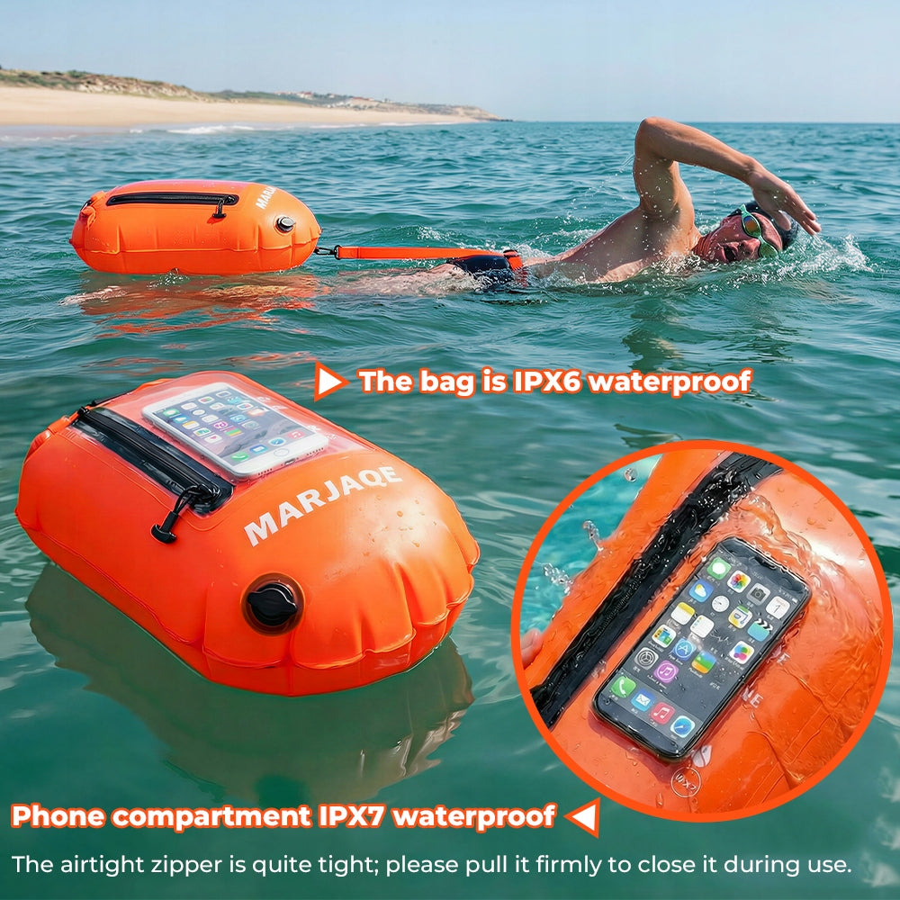 IPX7 Safety buoy inflatable for swimming with dry pocket For swimming