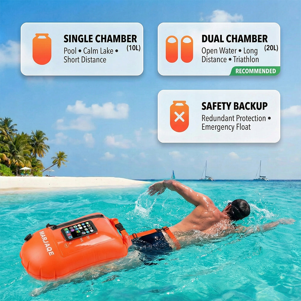 IPX7 Safety buoy inflatable for swimming with dry pocket Kind buoy