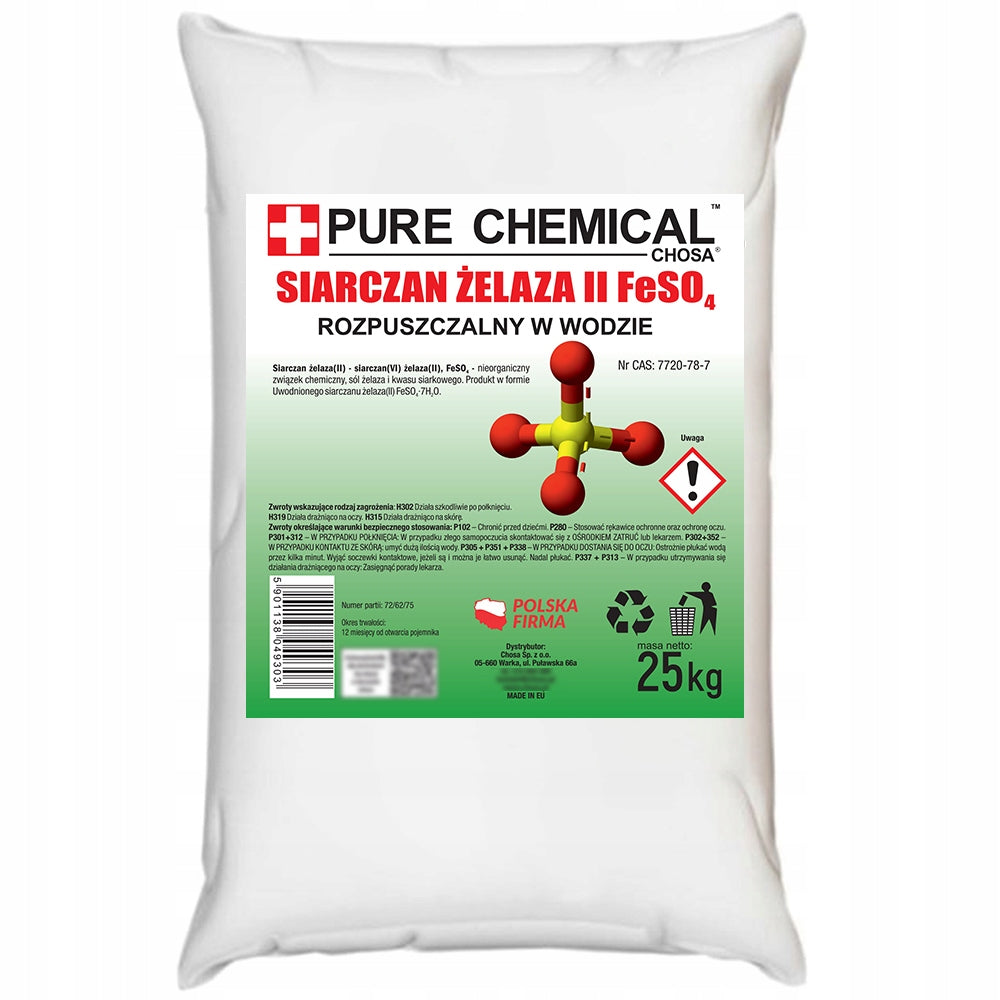 IRON SULFATE PURE WITHOUT ADDITIVES UNCLUMPED LOOSE 25kg Manufacturer code Siarczan żelaza 25kg