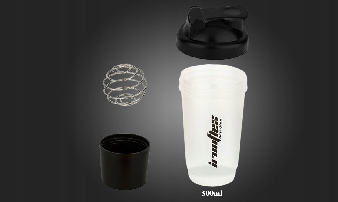 IRONFLEX SHAKER 500 ml SHAKER WITH PROTEIN CONTAINER FOR SEALED NUTRIENTS Model Shaker do odżywek białkowych 700ml