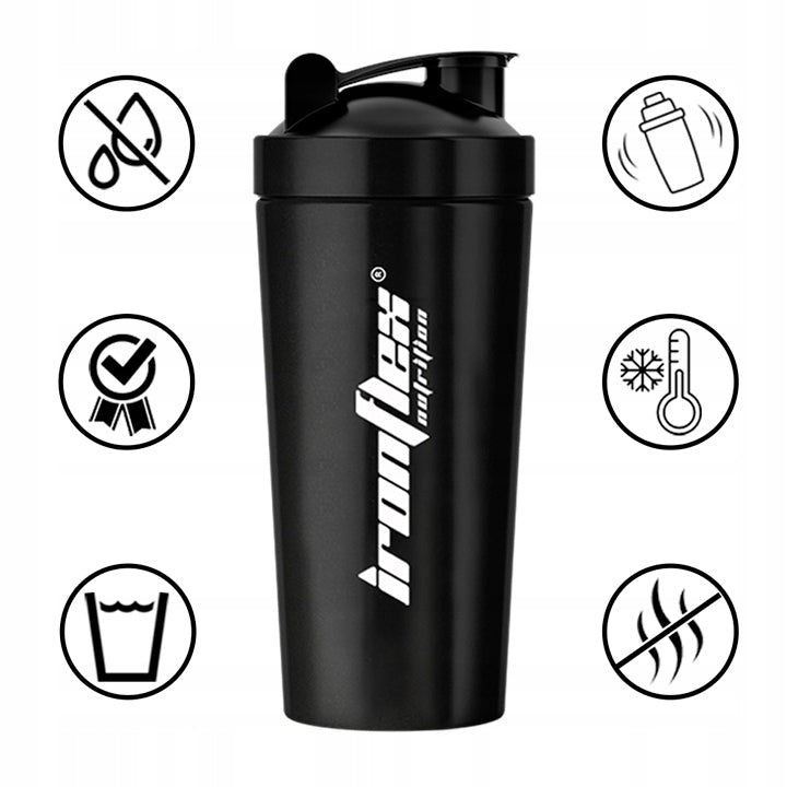 IRONFLEX STEEL SHAKER 750ml AIRTIGHT SHAKER FOR GYM CONDITIONERS TRAINING Color black