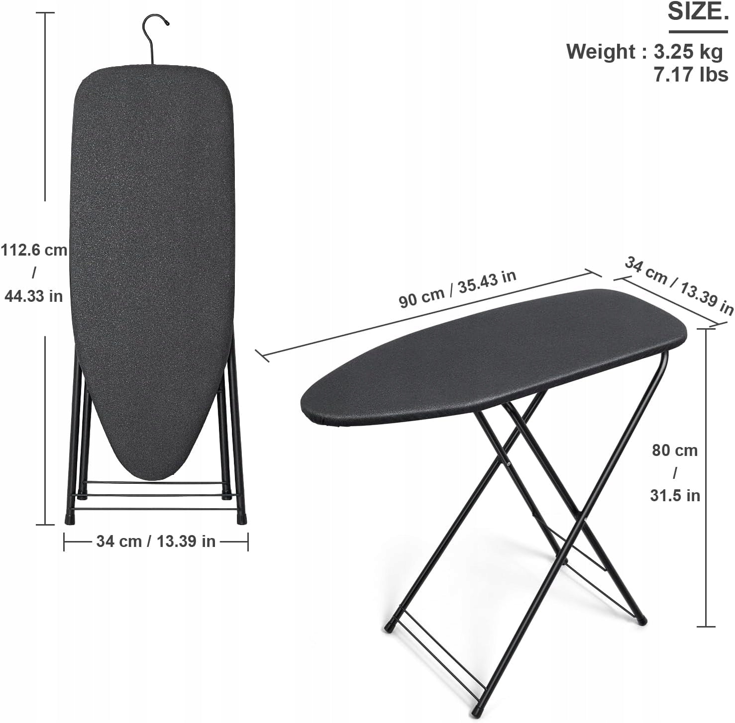 IRONING BOARD 33X89CM FOLDING WITH HOOK LIGHT BLACK METAL Brand no brand